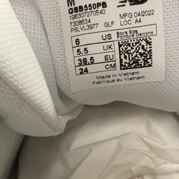 New Balance 550 White Grey GSB550PB Size 7M/8.5W - Picture 3 of 6